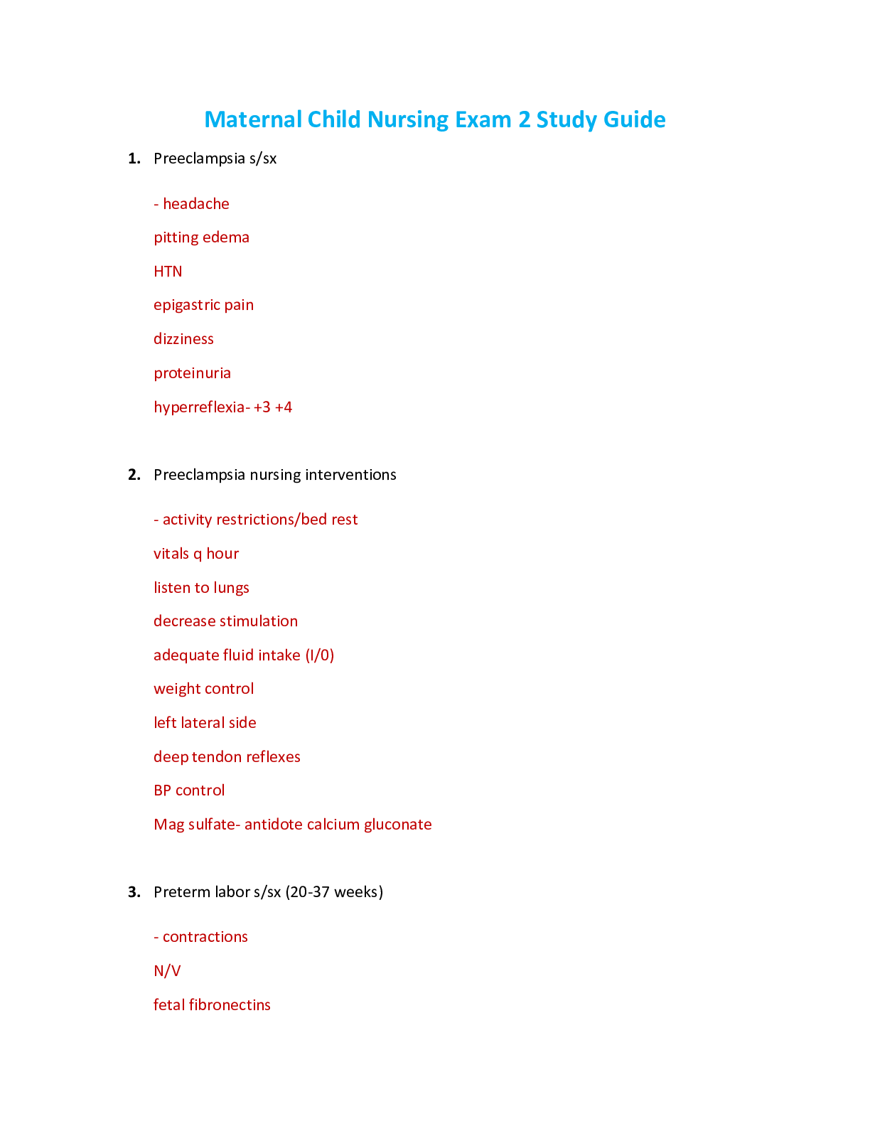 Preview image for NUR 2513 / NUR2513 Exam 2: Maternal Child Nursing Exam 2 Study Guide (Latest 2021/2022) Rasmussen